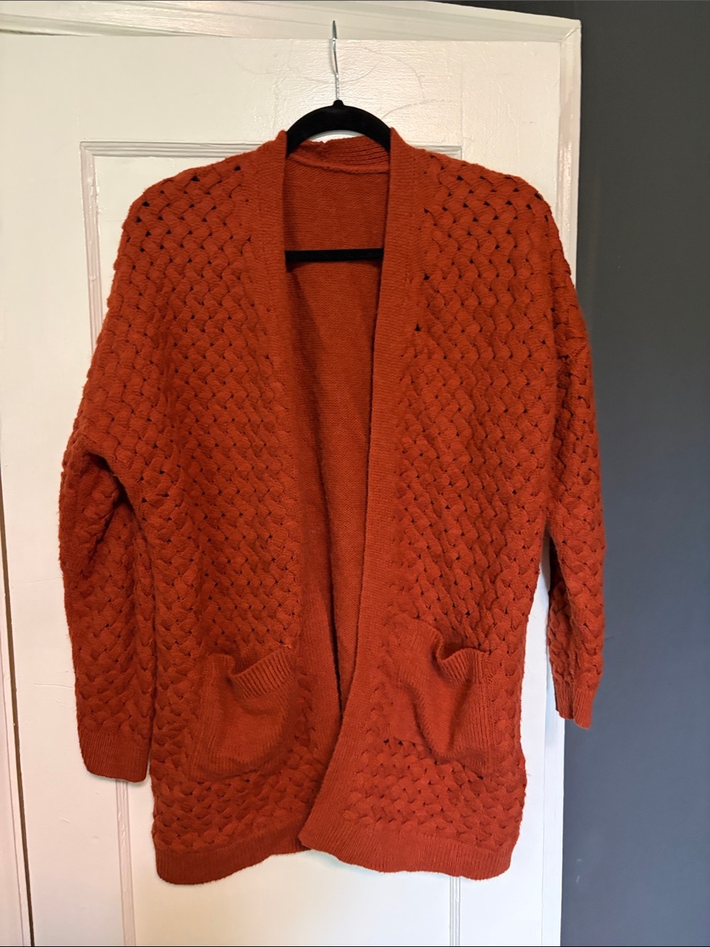 Women's Open-Front Chunky Knit Cardigan Sweater - Rust
